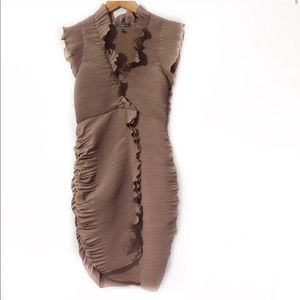 Gracia Brown Pleated Ruched Cocktail Dress M